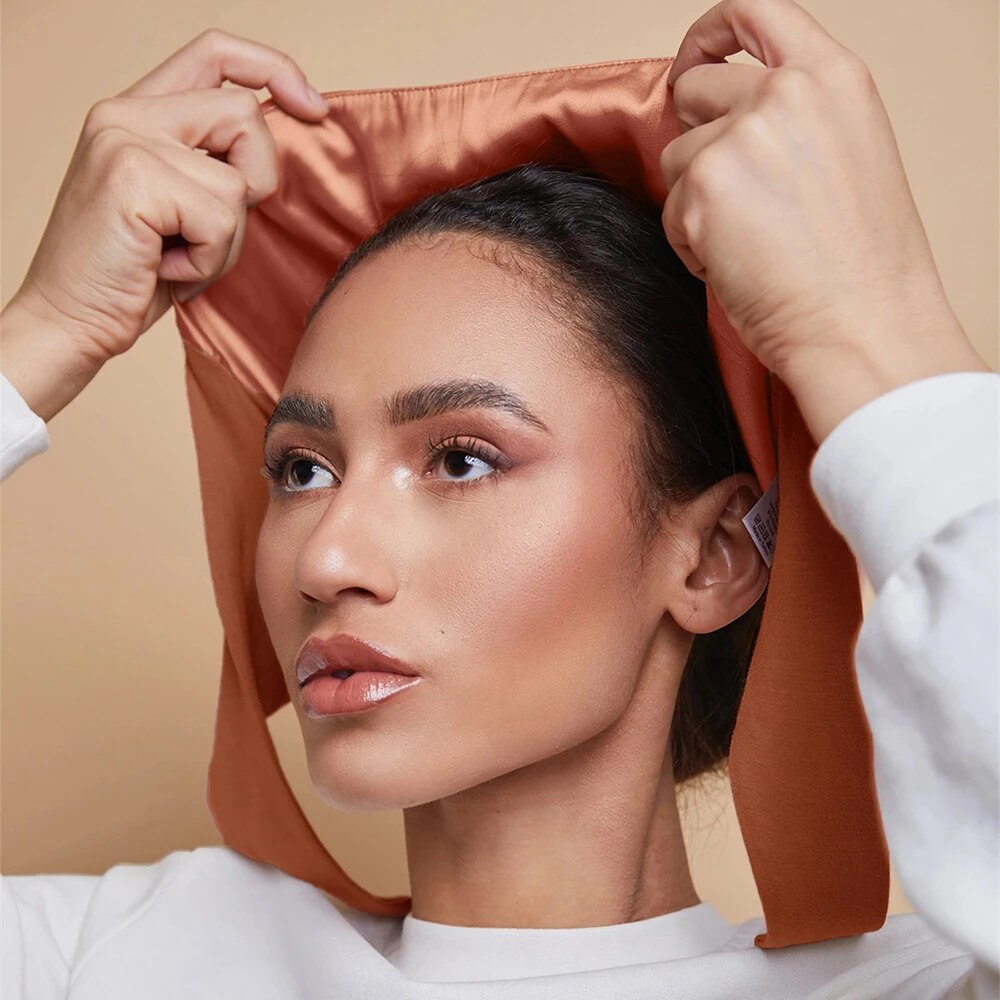 Satin Hair Bonnet - مشروط الساتان الحجاب قبعة الإسلام Undercap